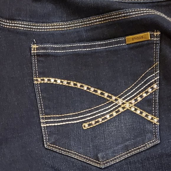 Chico's Denim - Chico's so slimming dark blue jean - bling pockets